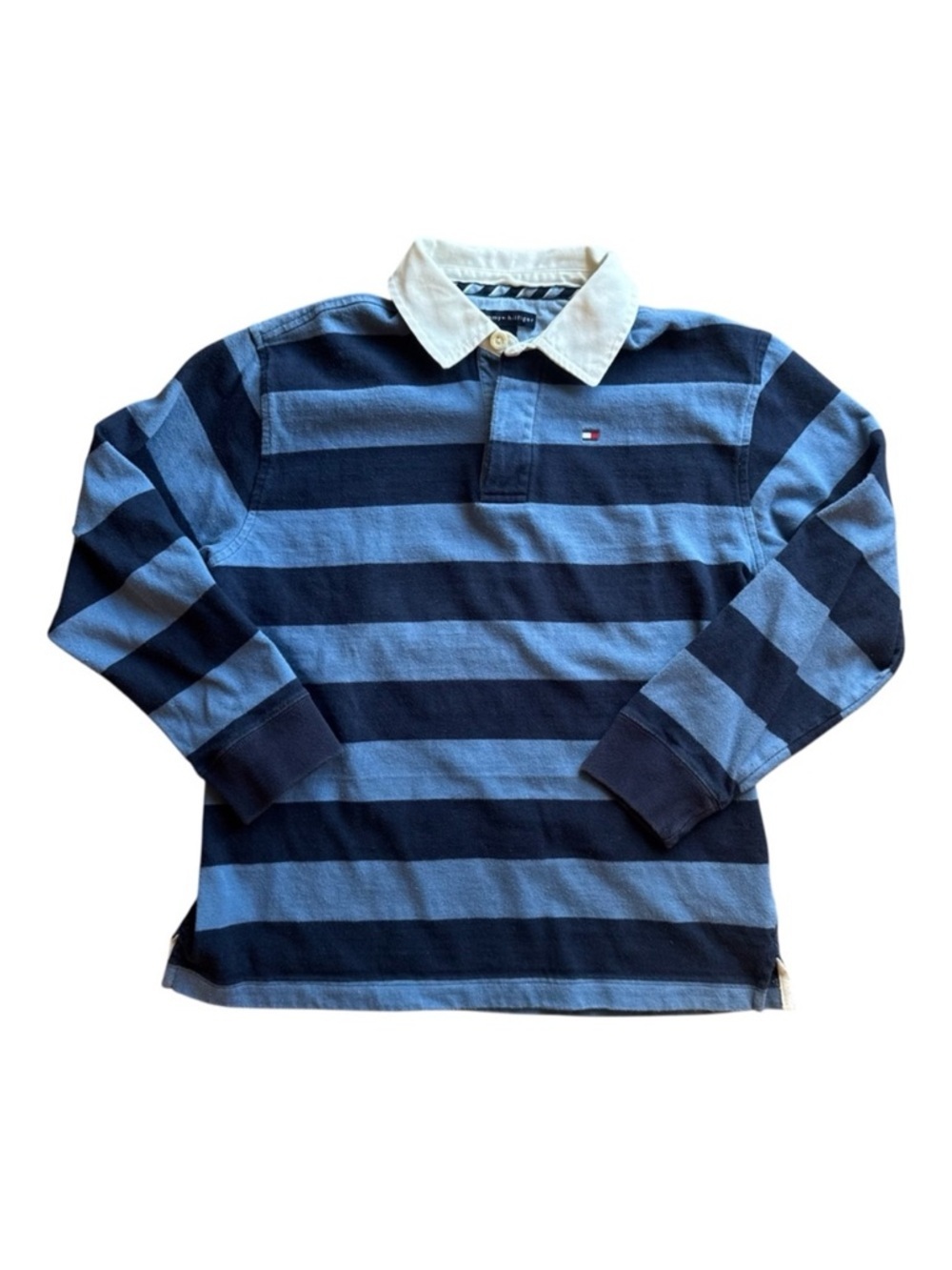 Tommy Hilfiger Blue Striped Rugby Shirt Preppy Classic Grandpa Core Long Sleeve